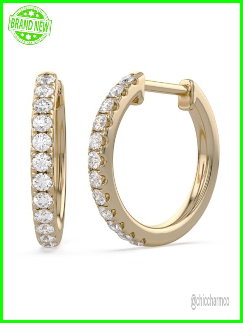 Huggie Hoop Earrings 14K Yellow Gold Over Sterling Silver Lab Grown Diamond